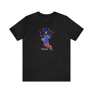 We're proud of our featured 'Fly The Flag' design with a flying bald eagle carrying the American flag, which is a symbol of freedom and independence for We The People. T-Shirt, Tshirt, Tee, Shirt, Apparel, Clothing